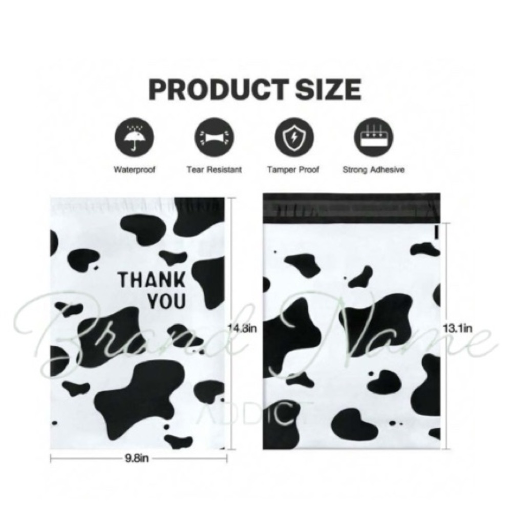 PRICE IS FIRM -Set of 10 Cow Print Black White 10 x 13 ‘Thank you’ Poly Mailers - Picture 2 of 2